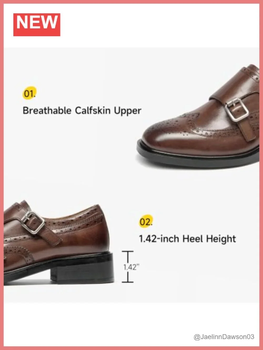 Women's Monk Strap Loafers Calfskin Leather Wingtips Dress Shoes